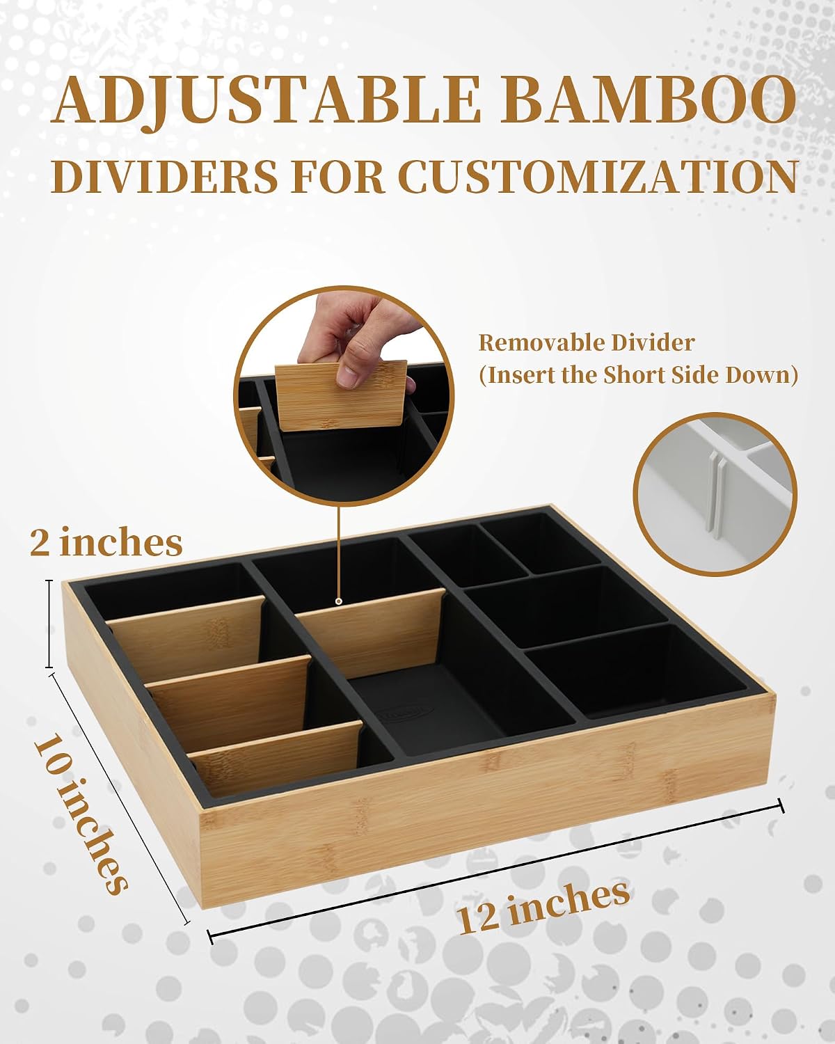 Office Drawer Organizer, Bamboo Desk Drawer Organizer with 4 Removable Divide...