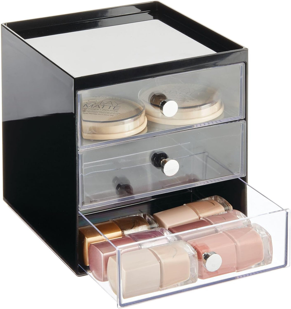 mDesign Makeup Organizer Storage Station Cube with 3 Drawers for Bathroom Van...