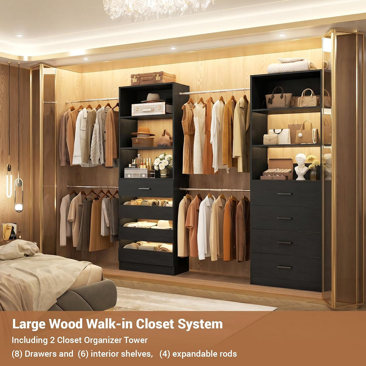 Aheaplus Closet System, 6-15Ft Custom Wood Closet Organizer with 8 Drawers