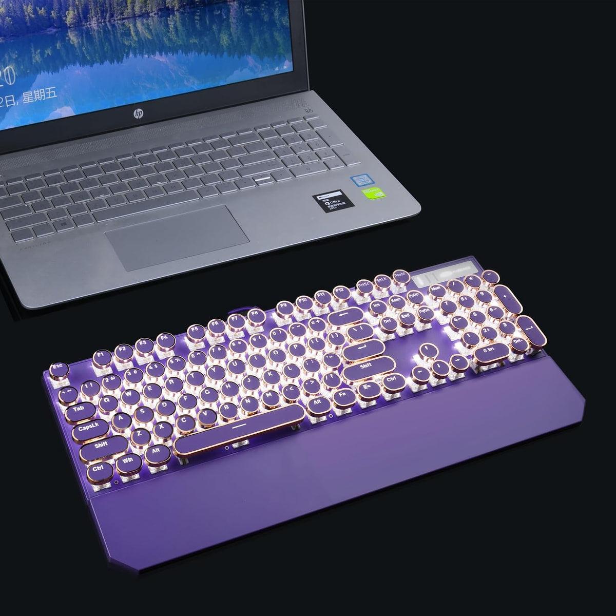 Camiysn Typewriter Style Mechanical Gaming Keyboard, Purple Retro Punk Gaming...