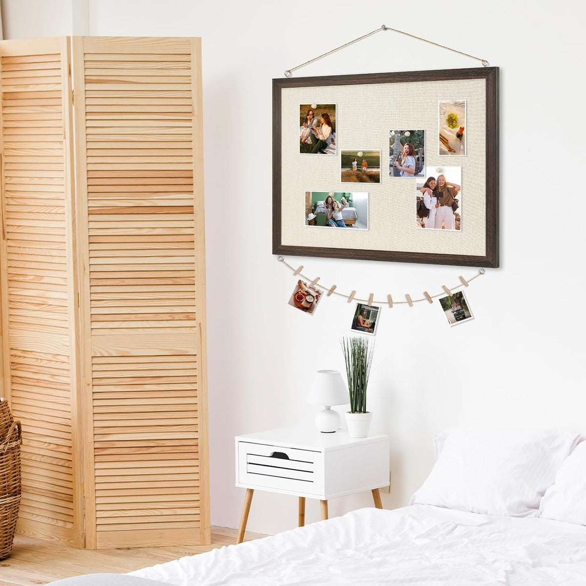 DOLLAR BOSS Bulletin Boards with Linen, 24"x18" Cork Board, Dark Wa...