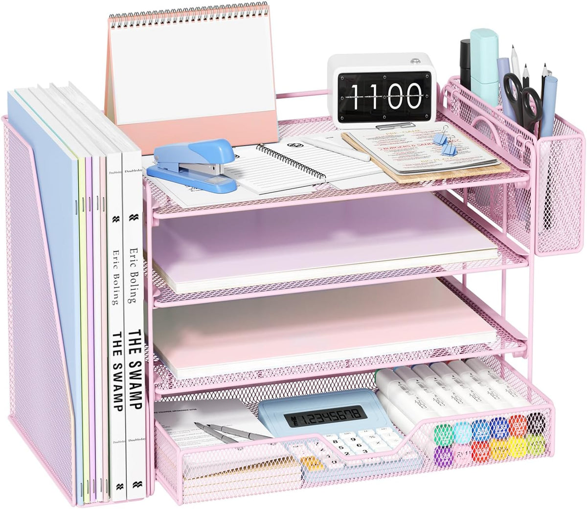 OPNICE Desk Organizers and Accessories, 4-Tier Desktop File Organizer with Dr...
