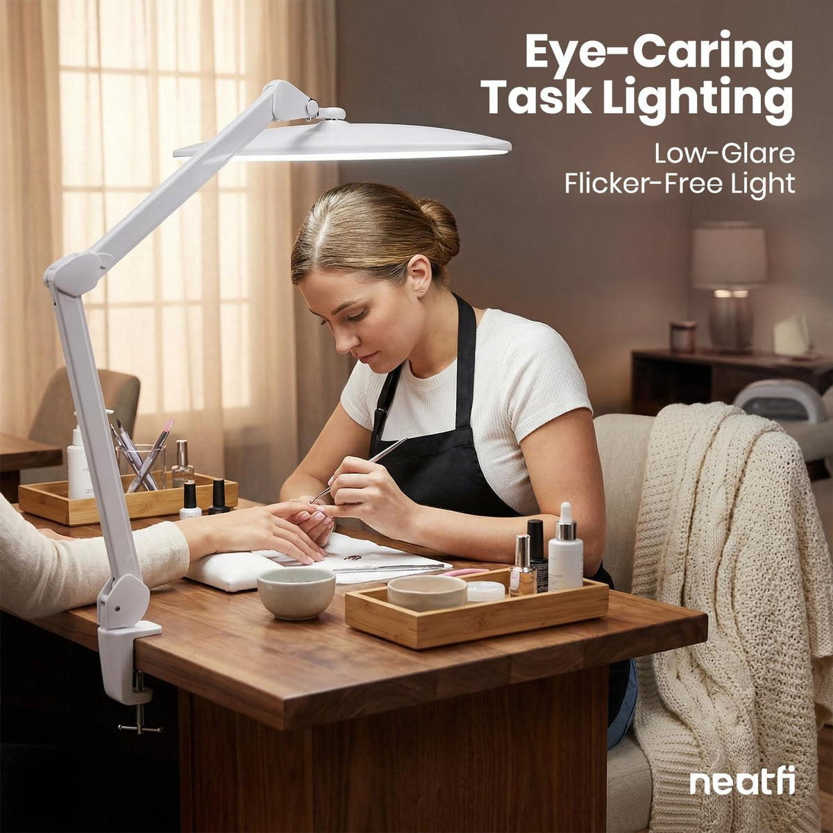 Neatfi Elite HD LED Desk Lamp, 1600 Lumens, 22-Inch Head, Clamp (White)