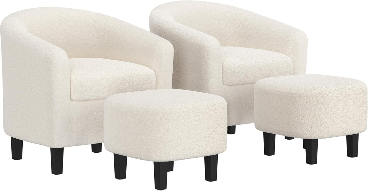 Yaheetech Accent Chairs with Ottoman Set of 2, Boucle Fabric, Ivory