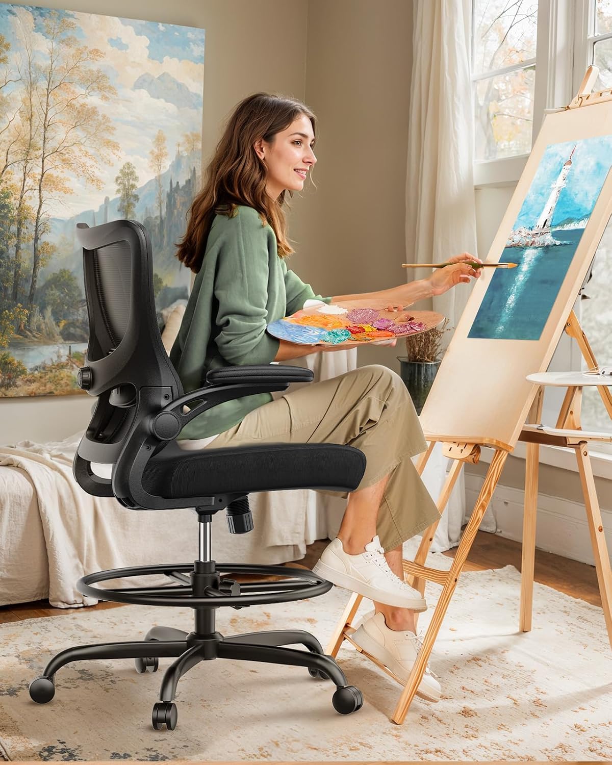 Marsail Drafting Chair, Tall Office Chair with 2D Lumbar Support, Standing De...
