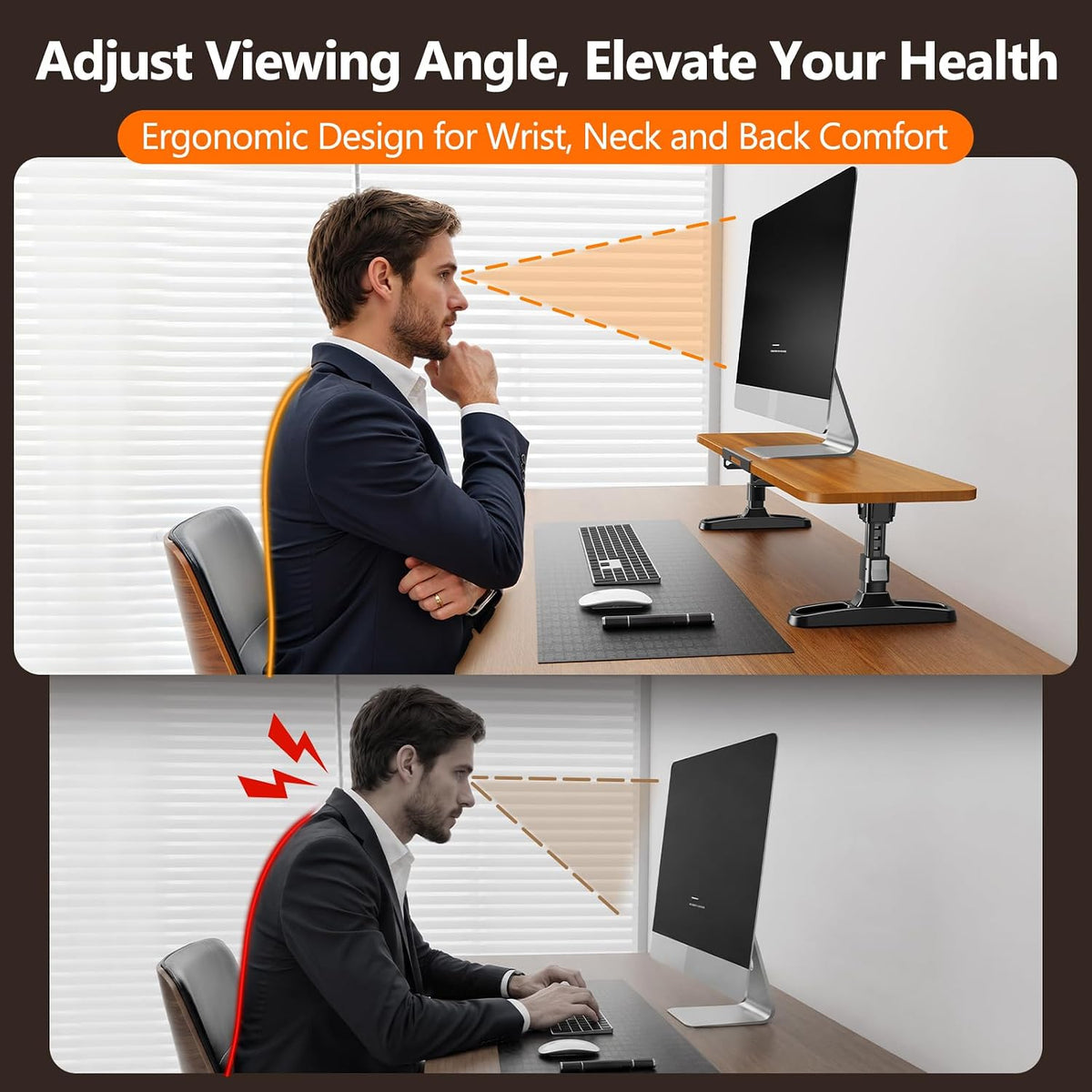 Ergonomic Wooden Monitor Stand Riser with Height Adjustable Button