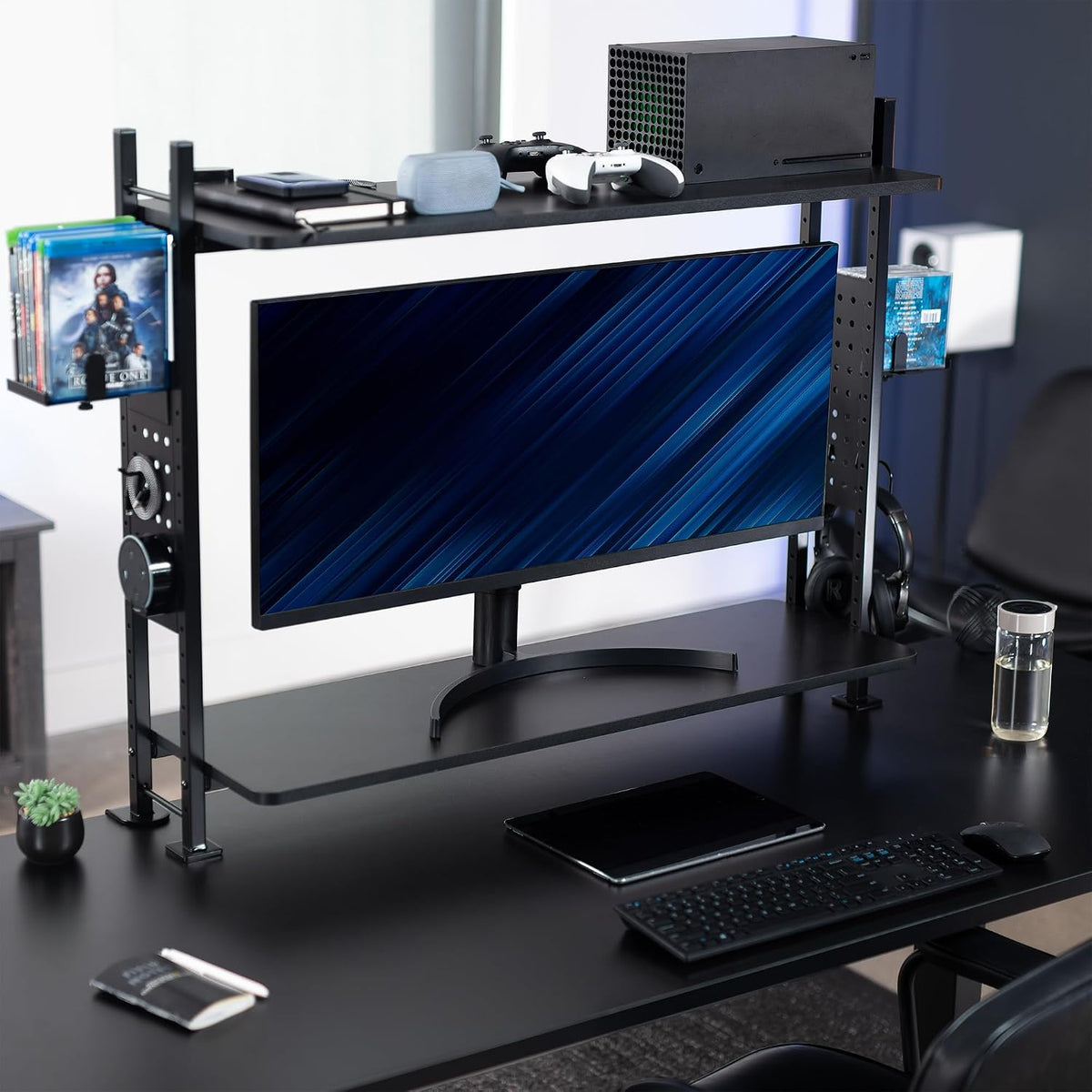 VIVO Black Clamp-on 40 in Shelving Unit with Pegboard, DESK-SHELF40G