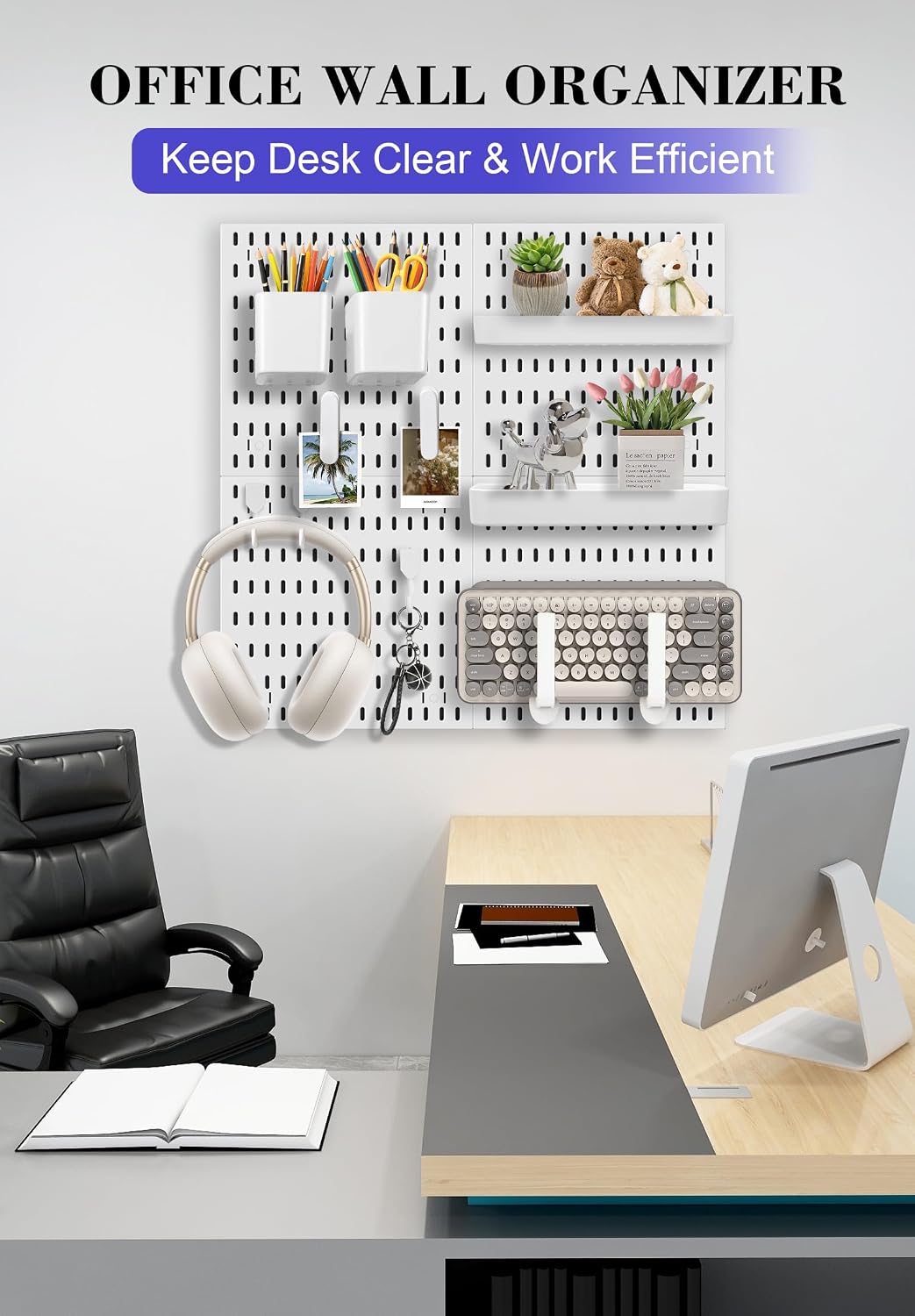 Pegboard Wall Organizer Set – 4 Peg Boards with Hooks & Shelves – Office,...