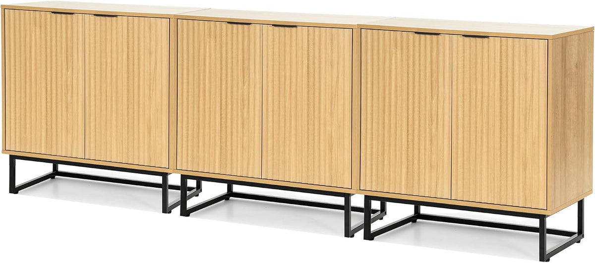 EYYTHUNG Fluted Storage Cabinets Set of 3, Sideboard Buffet Cabinets with Adj...