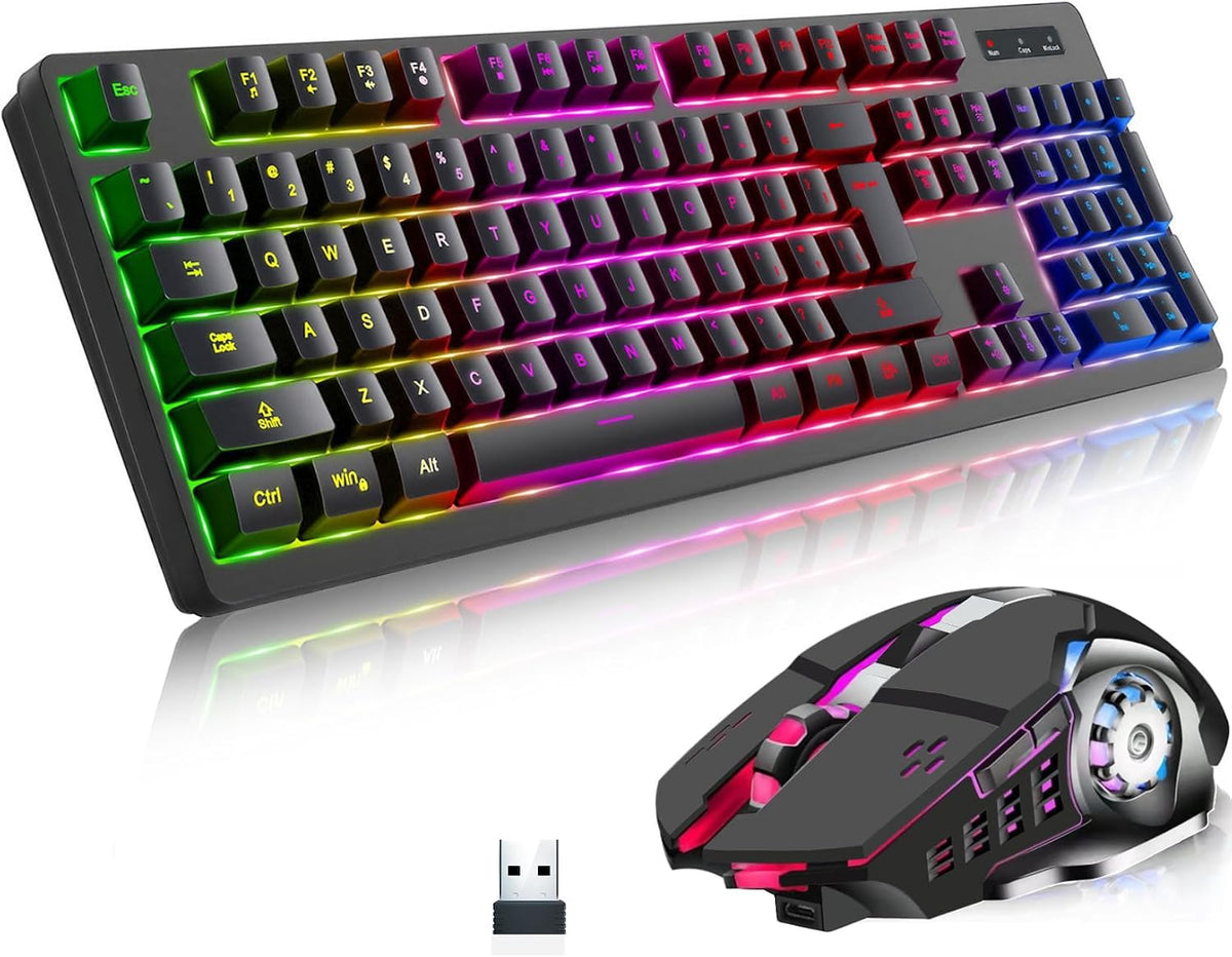 Wireless RGB Gaming Keyboard and Mouse - Rechargeable RGB Backlit,Long Batter...