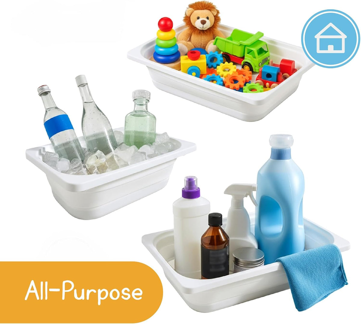 7 Days of Play Collapsible Storage Bins, 2-Pack, Large Bin with Lid + Small B...