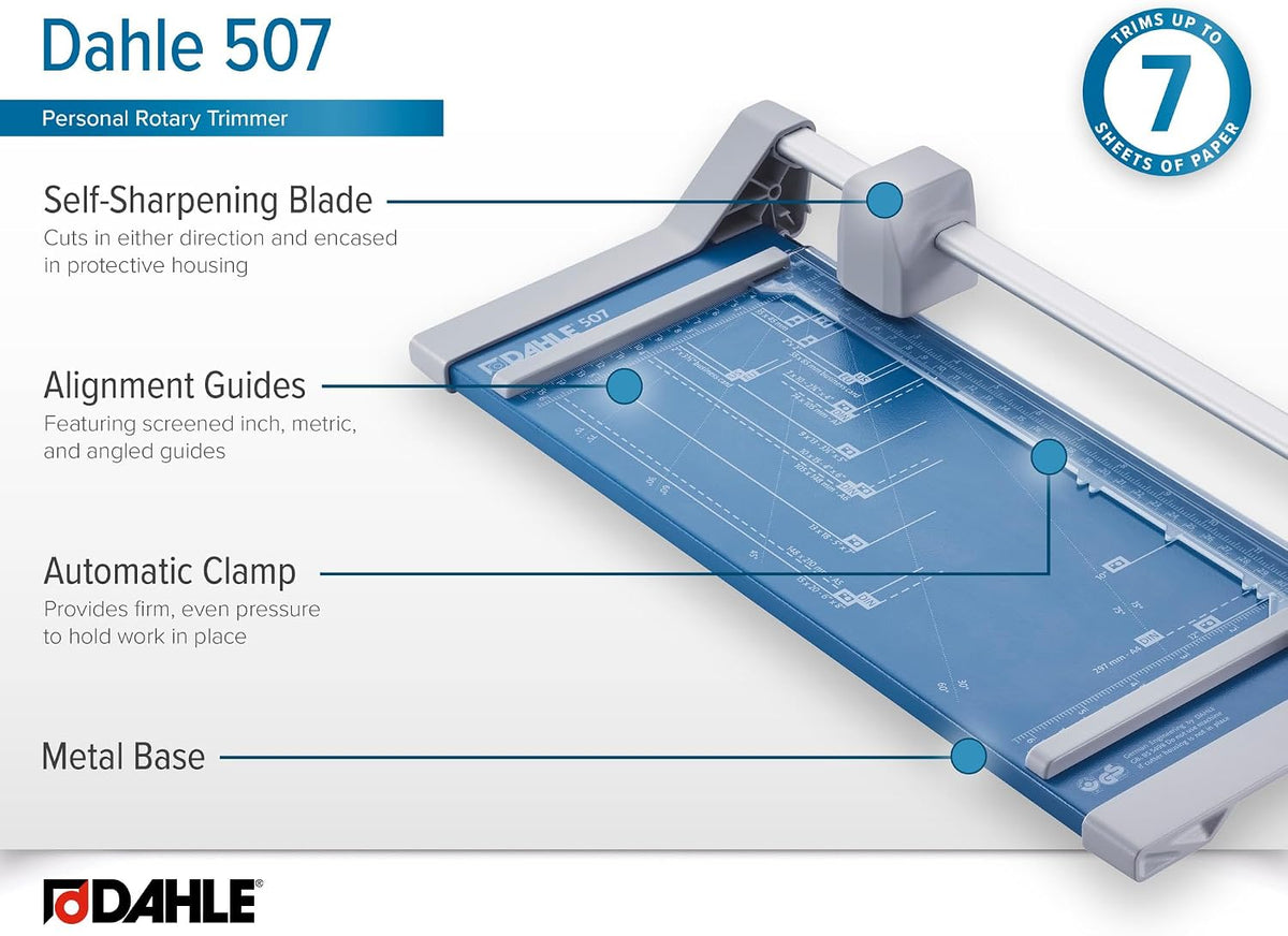 Dahle 507 Personal Rotary Trimmer, 12" Cut Length, 7 Sheet Capacity, Sel...