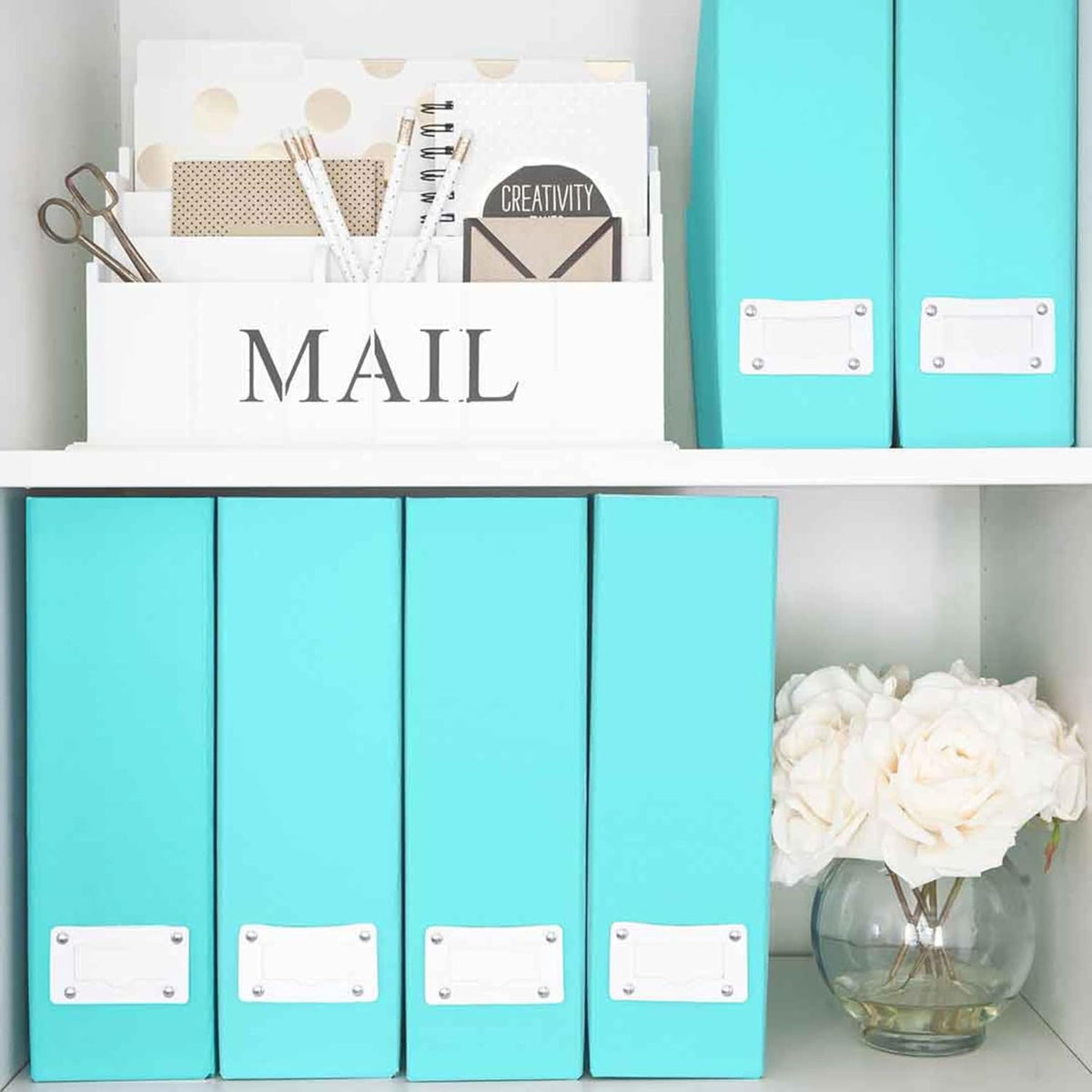 BLU MONACO Set of 6 Aqua Magazine File Holders | Foldable Magazine Storage Bo...
