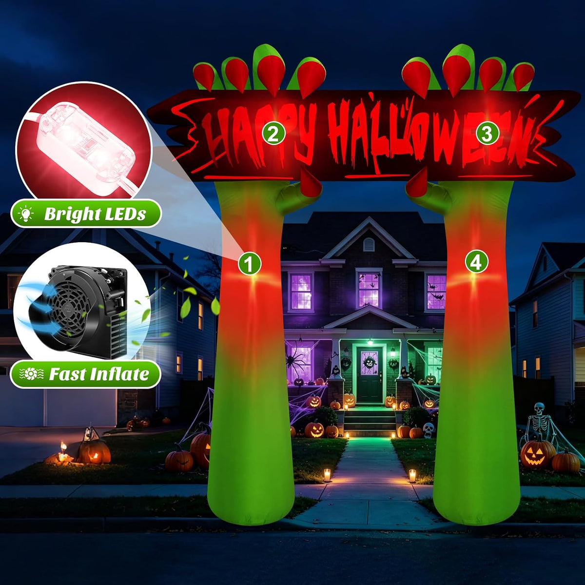 Danxilu 8FT Tall Halloween Inflatable Hand Archway Outdoor Decoration