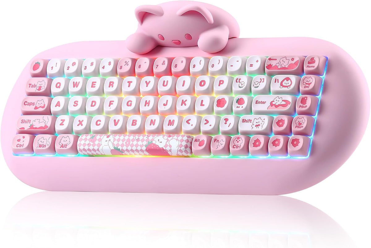 YUNZII C68 Silicone Cute Cat Mechanical Keyboard (Pink, Cocoa Cream Switch)