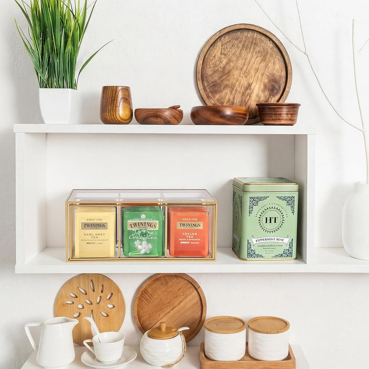 Glass Tea Bag Organizer with Drawer, Clear Teabag Holder Counter