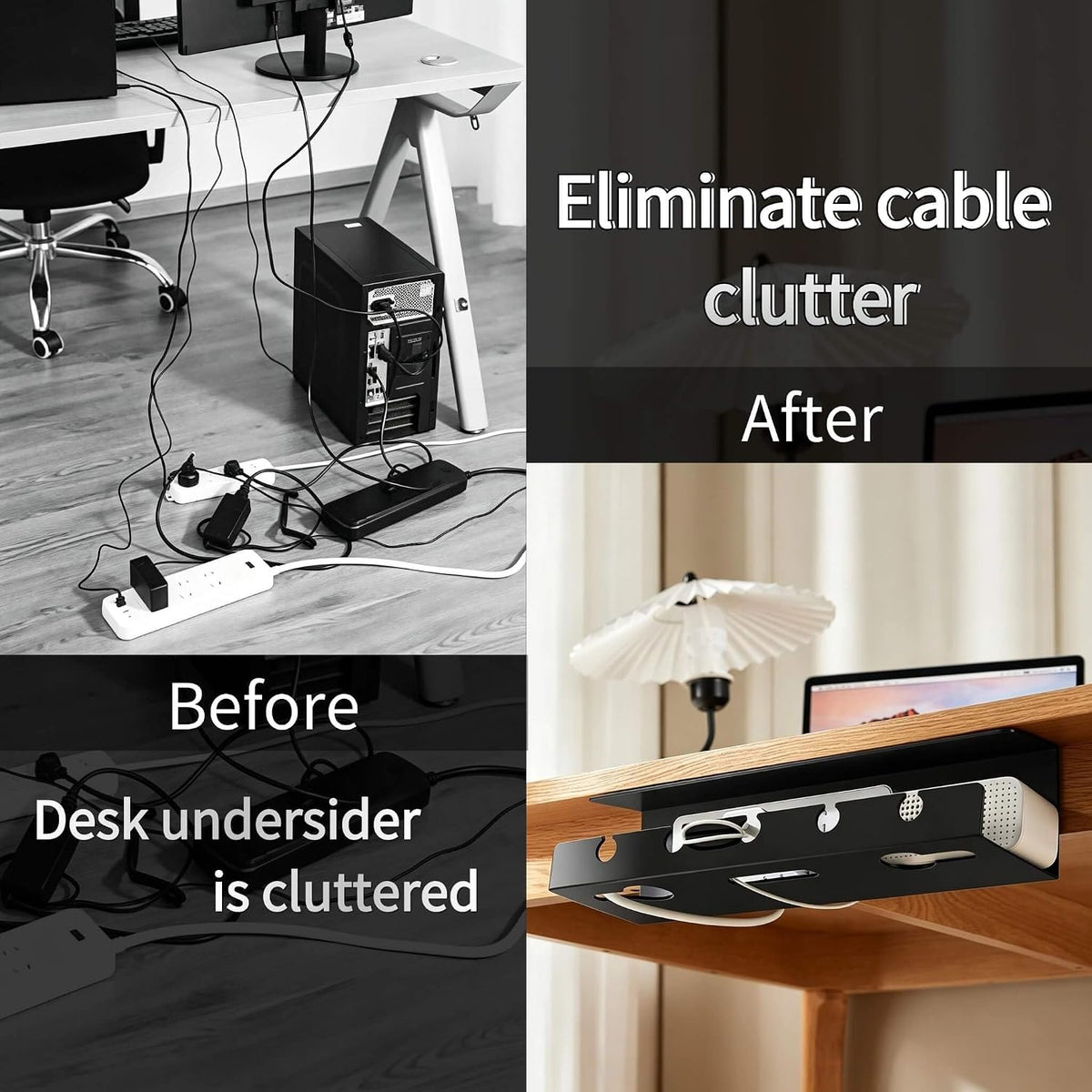 Ovanmexis Under Desk Cable Management Tray, White, No Drill, 2-Pack