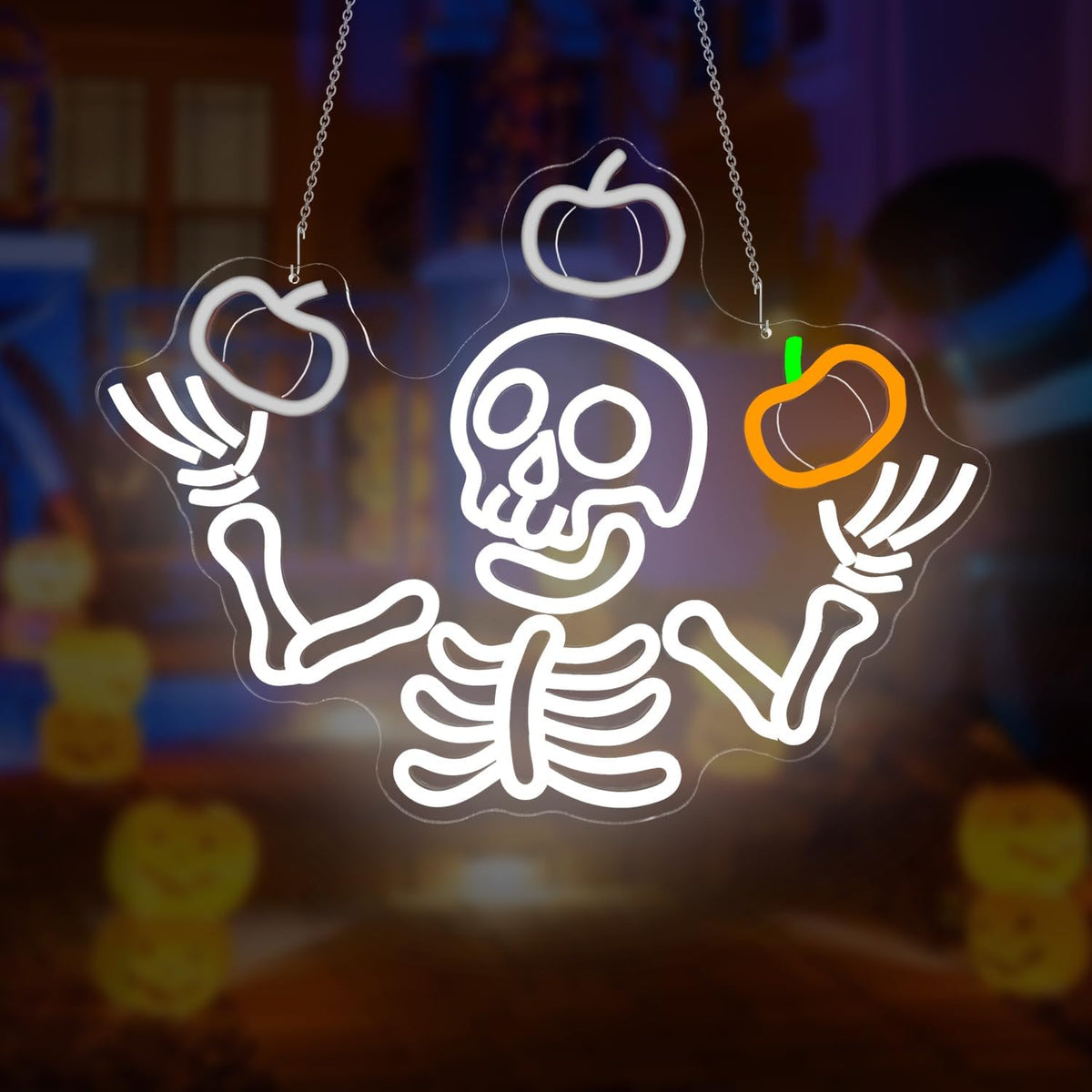 Juggling Skeleton Halloween Neon Sign Dimmable Pumpkin LED Halloween Decor