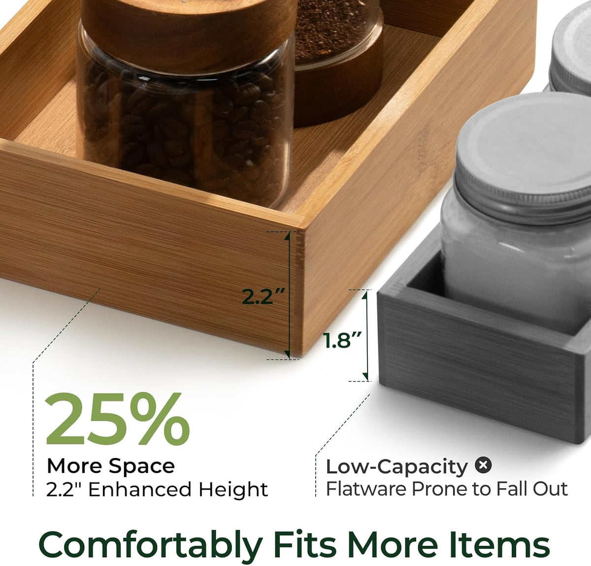 keechee 5-Piece Bamboo Drawer Organizer Set, 2.2" Deep Multi-Use Organiz...