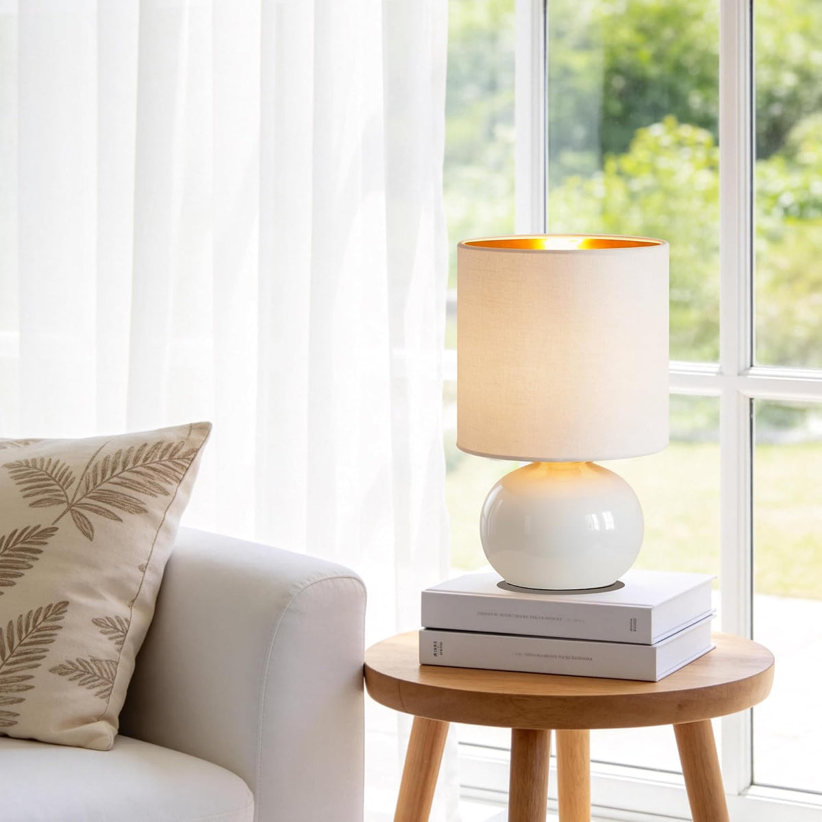 Hamucd Ceramic Table Lamps Set of 2, Modern Classic Bedside Lamps for Nightst...
