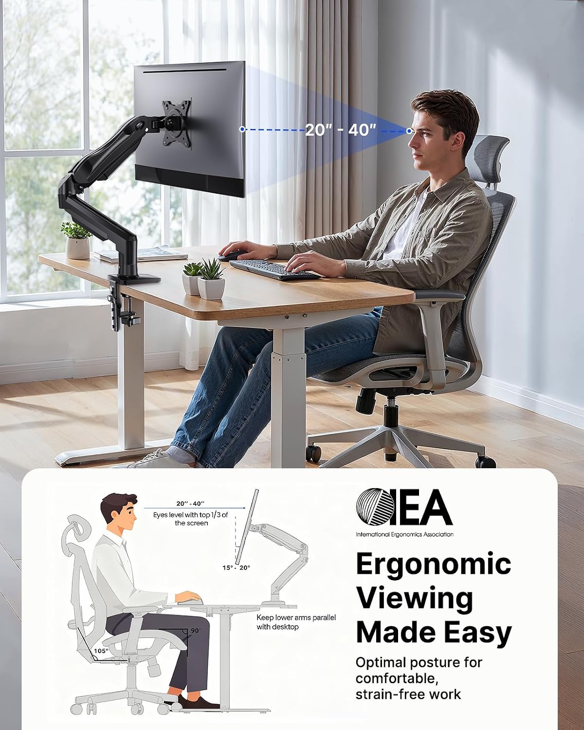 HUANUO 2 Pack Monitor Arm for Dual Monitor Setup, Single Monitor Mount for 13...