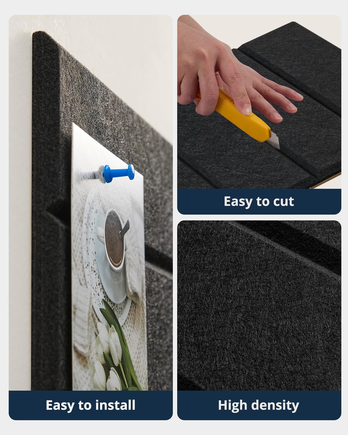 Cork Board, 48"x36" Felt Bulletin Board with Self Adhesive Black