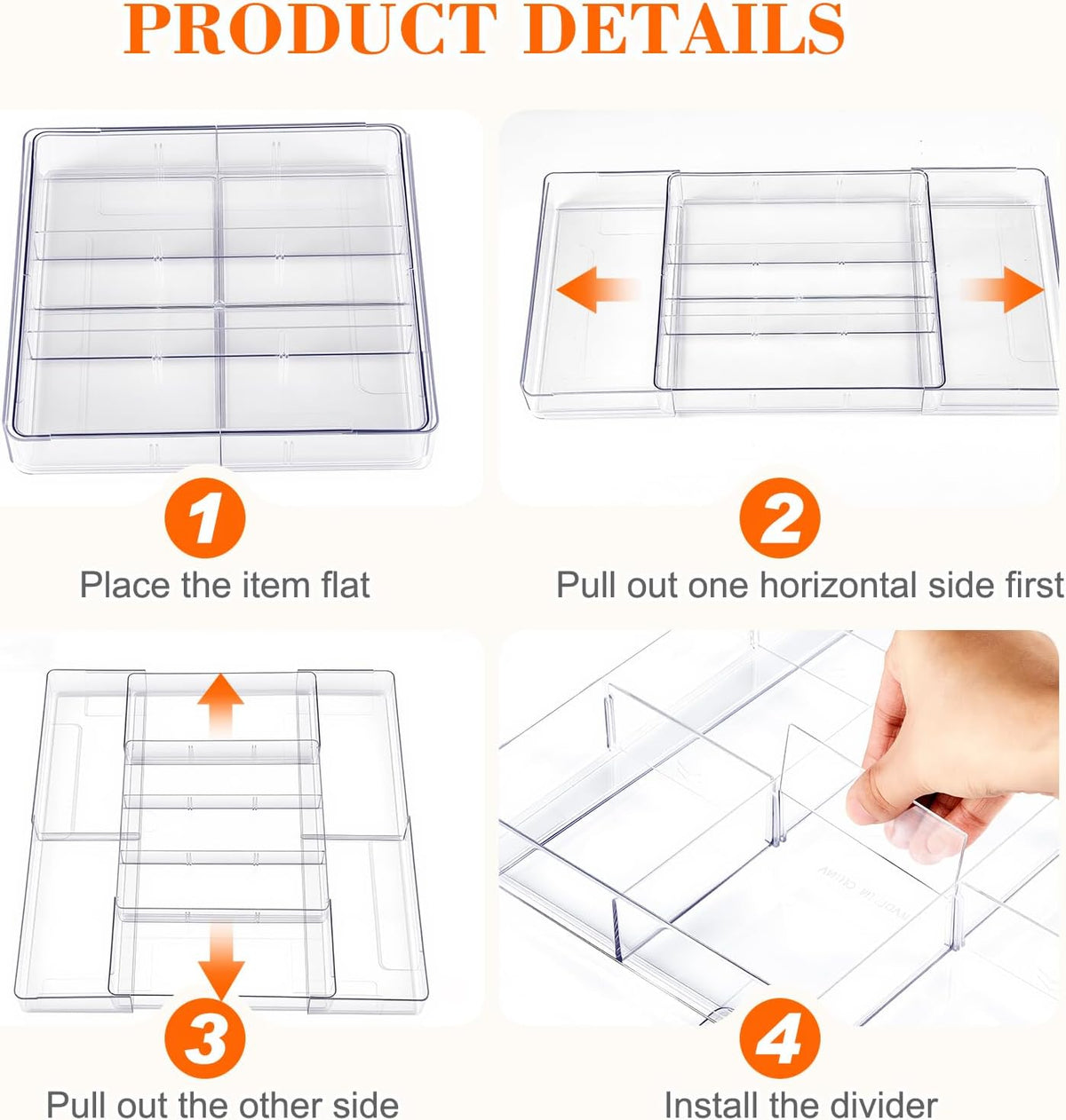 Briwooody 2 Pcs Expandable Drawer Organizer, Clear, 15 Compartments