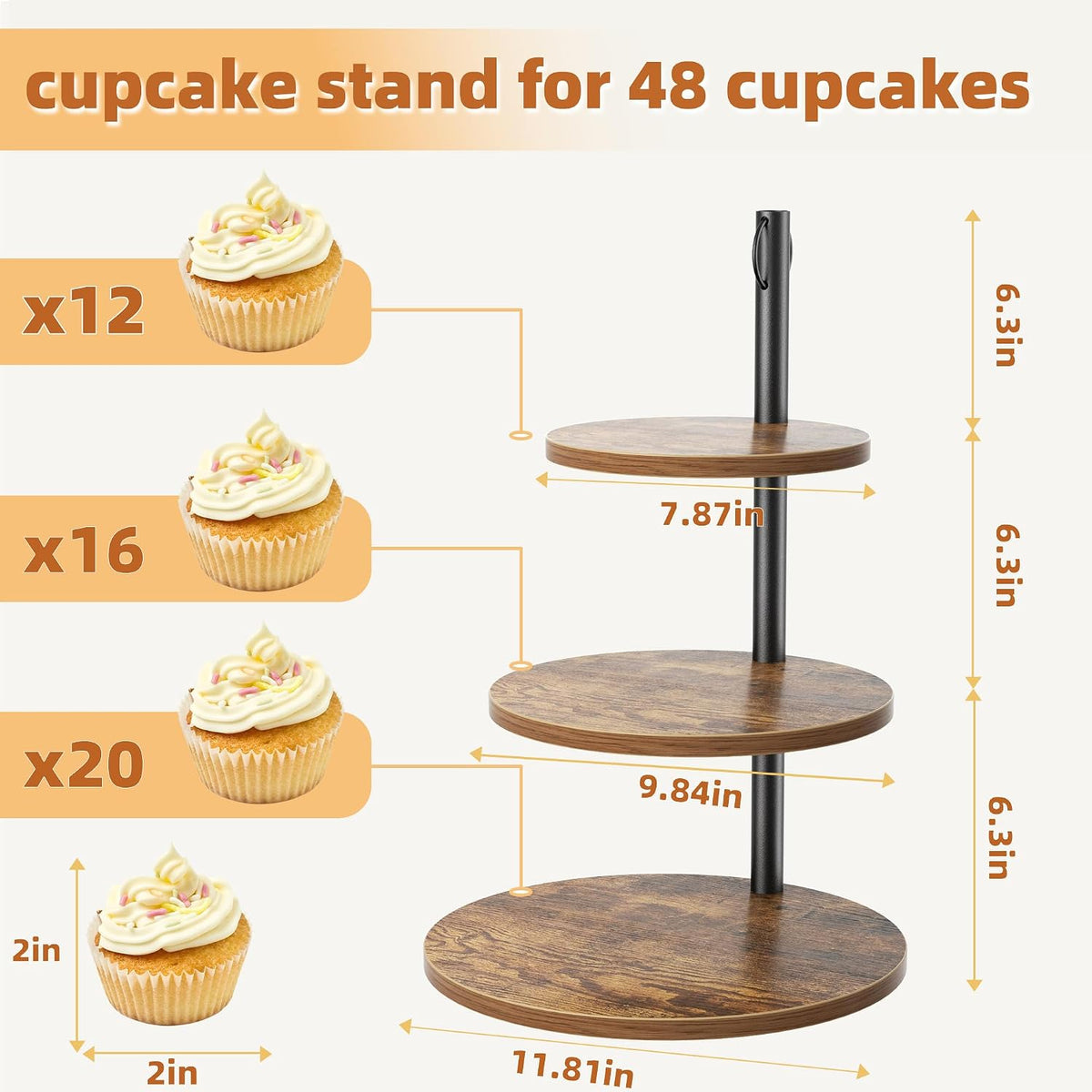 Aminigram 2 packs Wooden Cupcake Stand, 3 Tier Large Cupcake Tower Stand 50 C...