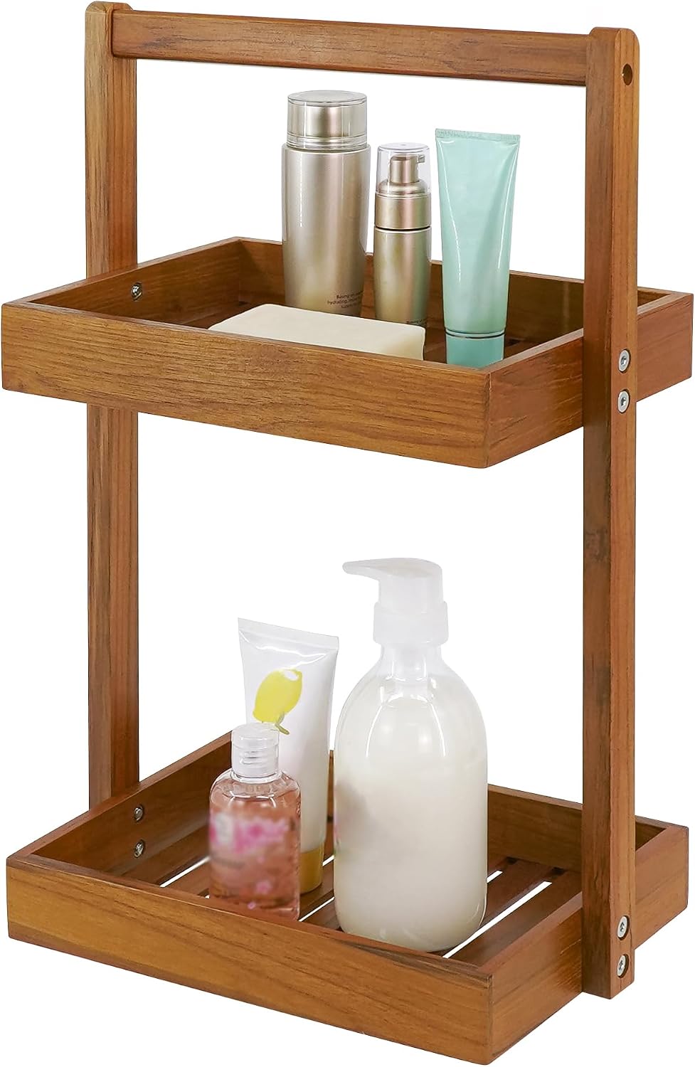 Utoplike Teak Wood Shower Caddy Corner, Bathroom Standing Rack Countertop