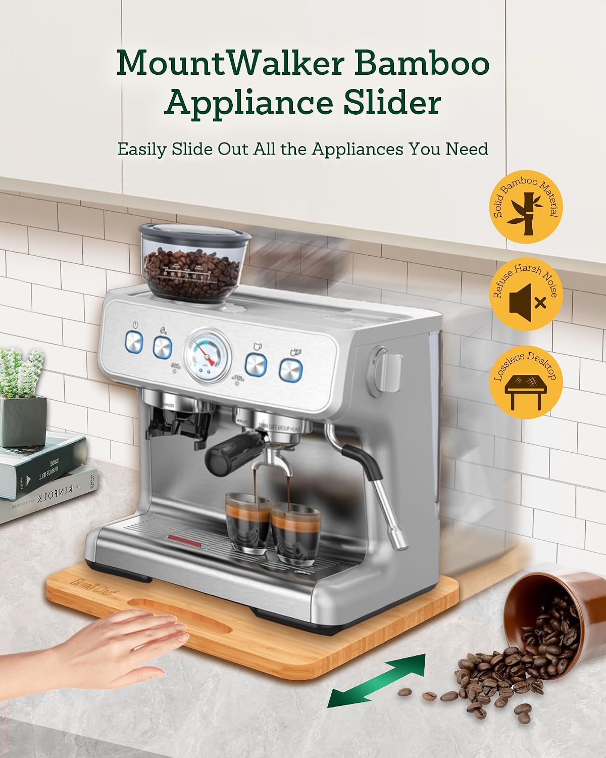 Bamboo Appliance Slider, Sliding Tray for Coffee Maker, Kitchen Countertop Ap...