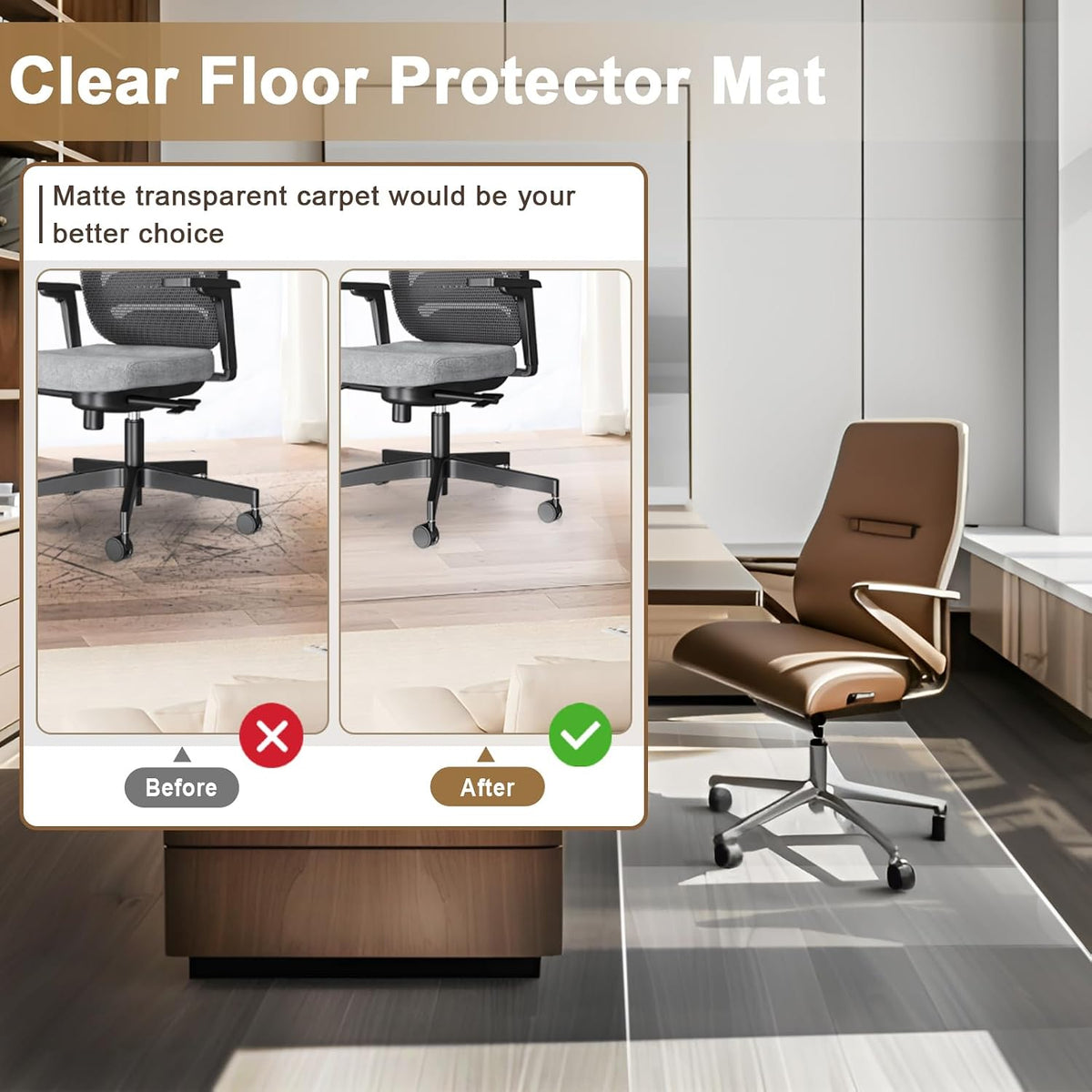 2X 6ft Clear Chair Mat,60 mil Thick Vinyl Frosted Area Rug