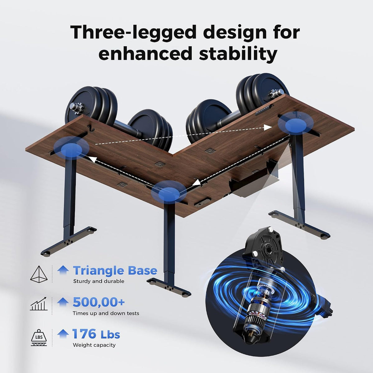 Agilestic 75 x 61 Inch L Shaped Standing Desk with Powerstrip, Dark Walnut