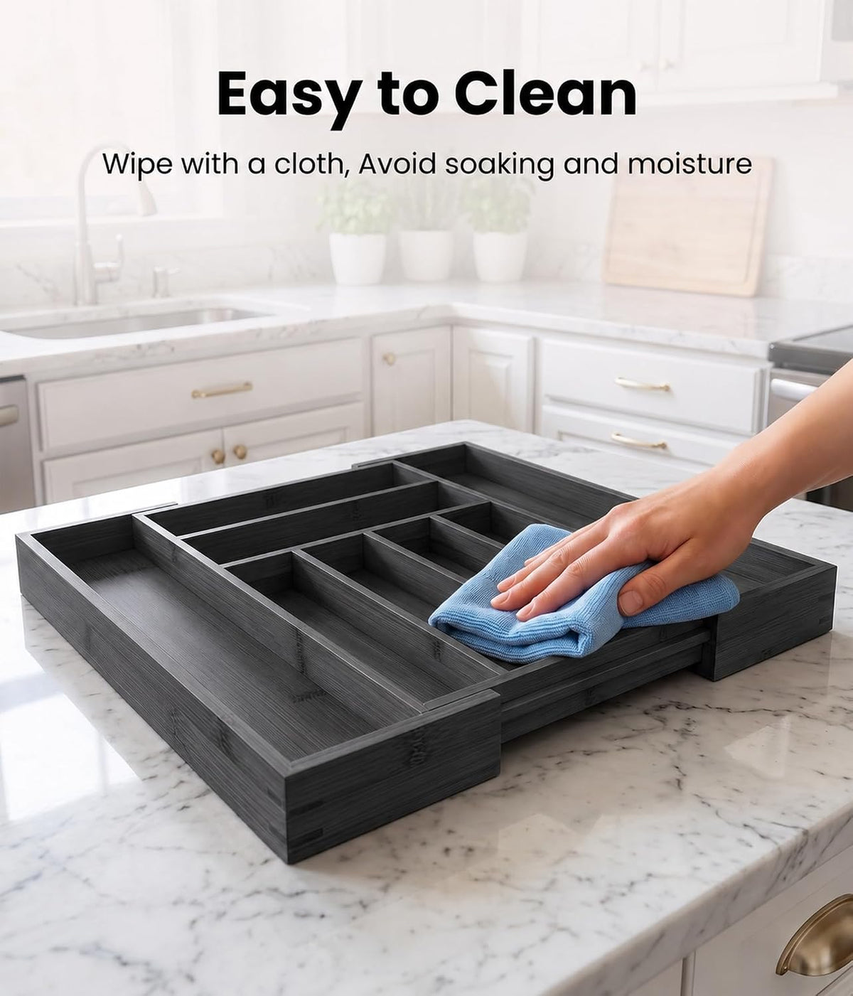 Expandable Bamboo Silverware Organizer, Kitchen Utensil Drawer Organizer