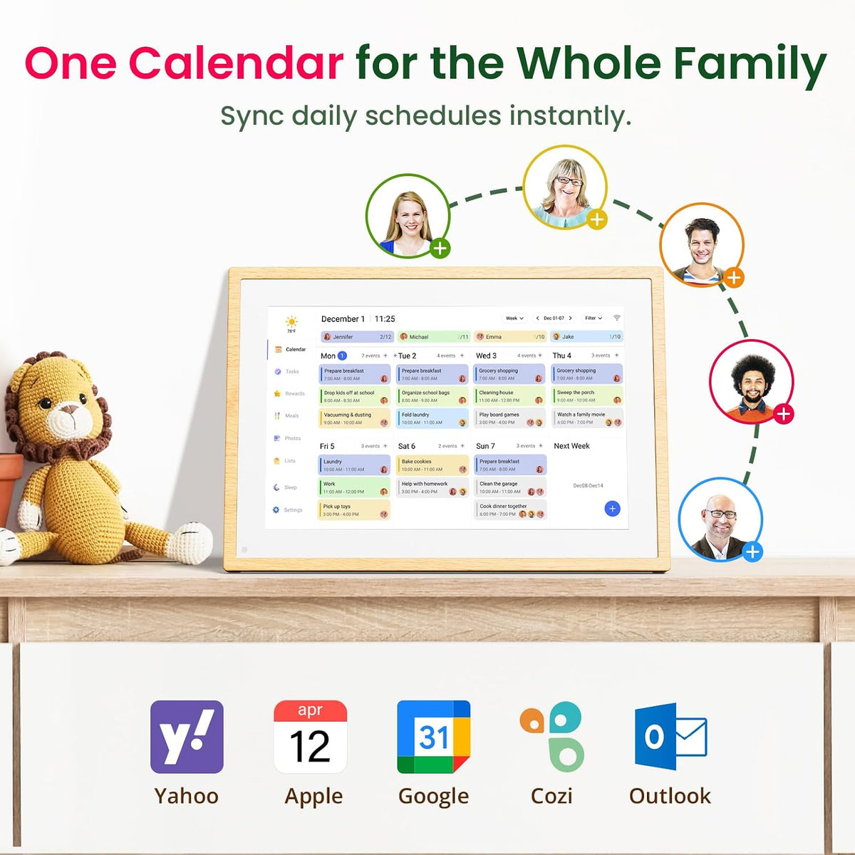 Digital Calendar 10.1 Inch Natural Wood