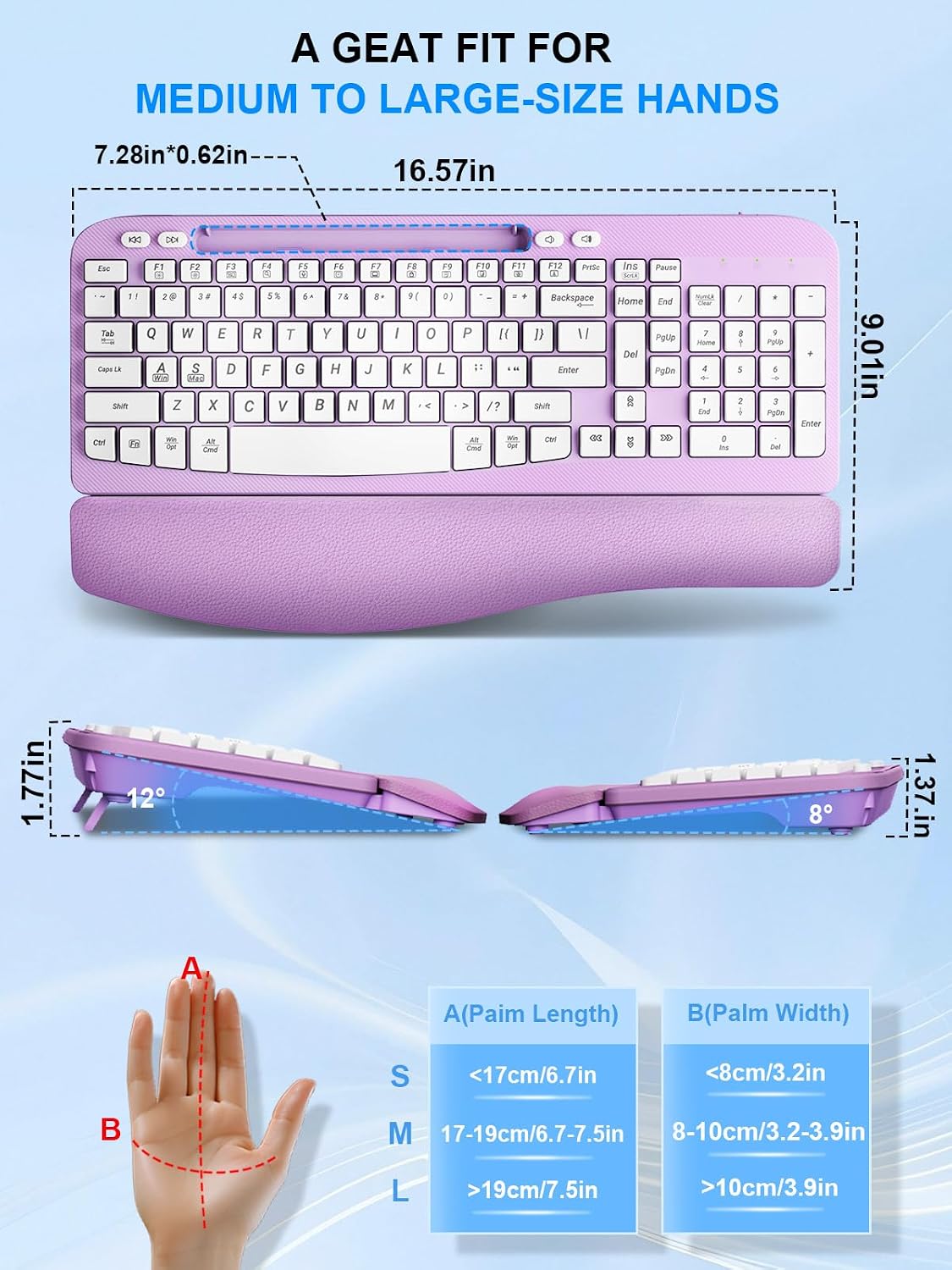 Hayyiesh Ergonomic Wave Keys Wireless Keyboard and Mouse Combo, Full Size wit...