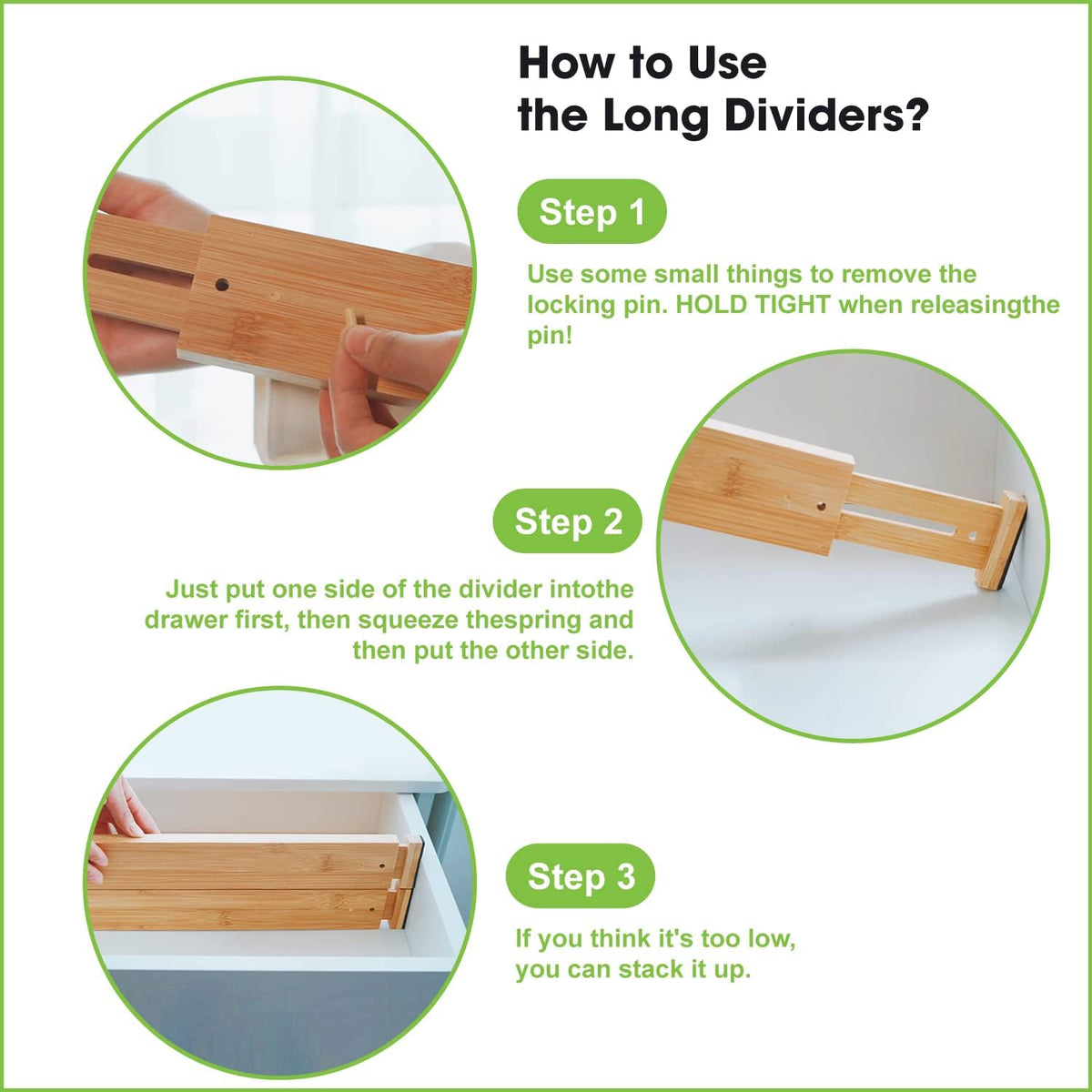 ANTOWIN Bamboo Drawer Dividers Organizers 16pcs, Expandable Drawer Separators...