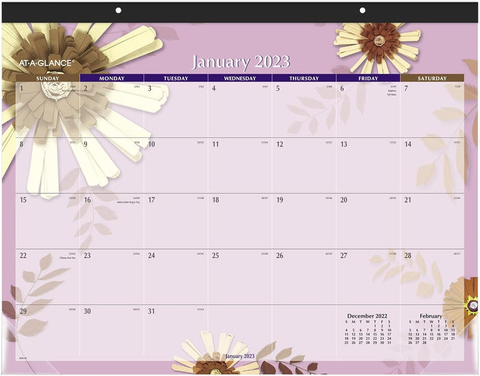 AT-A-GLANCE 2023 Desk Calendar, Desk Pad, 21-3/4" x 17", Standard, Monthly, Paper Flowers (5035)