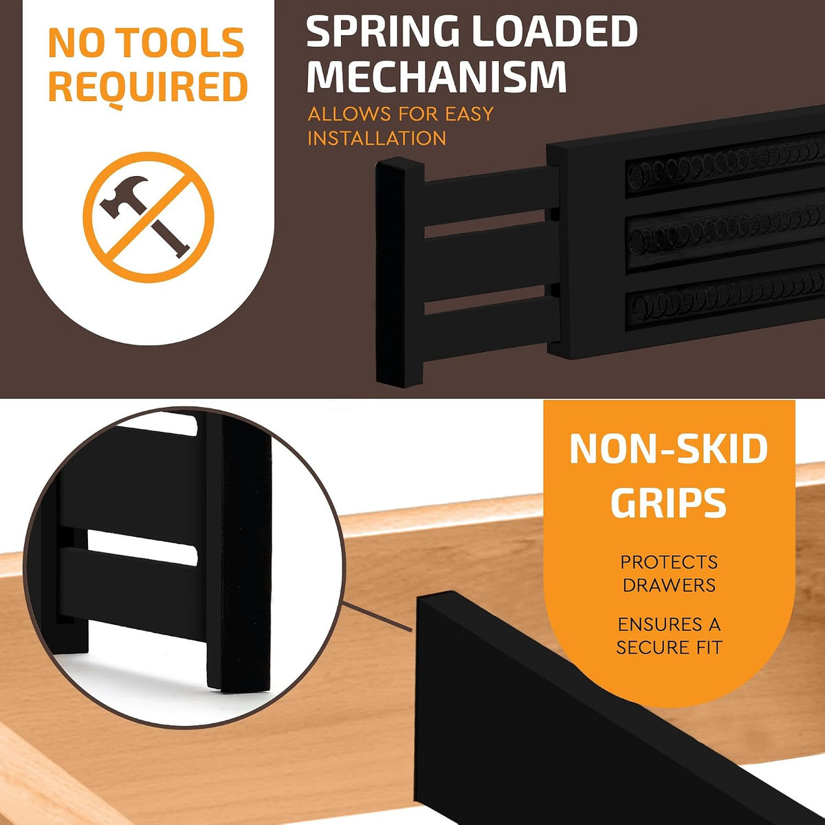 6 Pack Black Drawer Dividers - 6 Inch High for Deep Drawers, Adjustable 11.5 ...