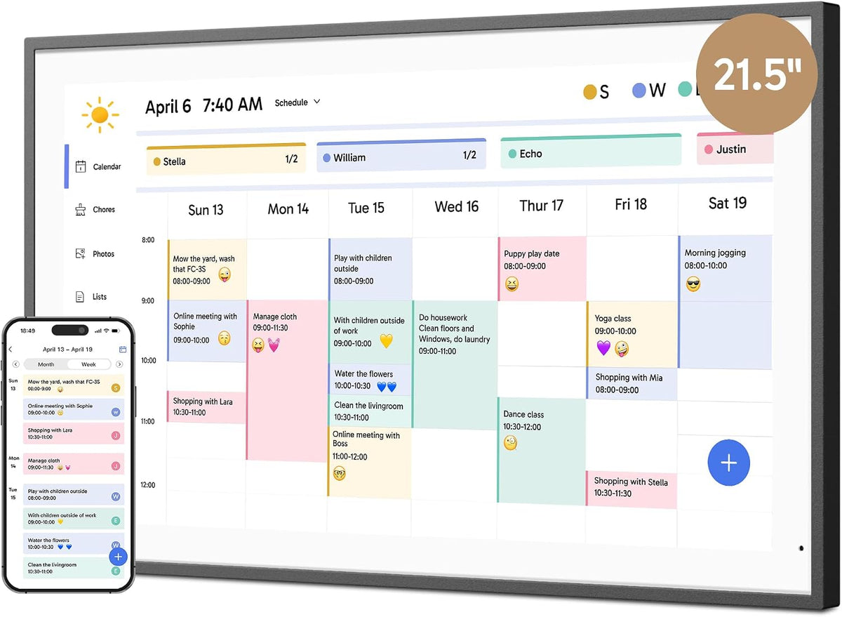 Dragon Touch 21.5" Digital Calendar Chore Chart – 1080P Full HD Interact...