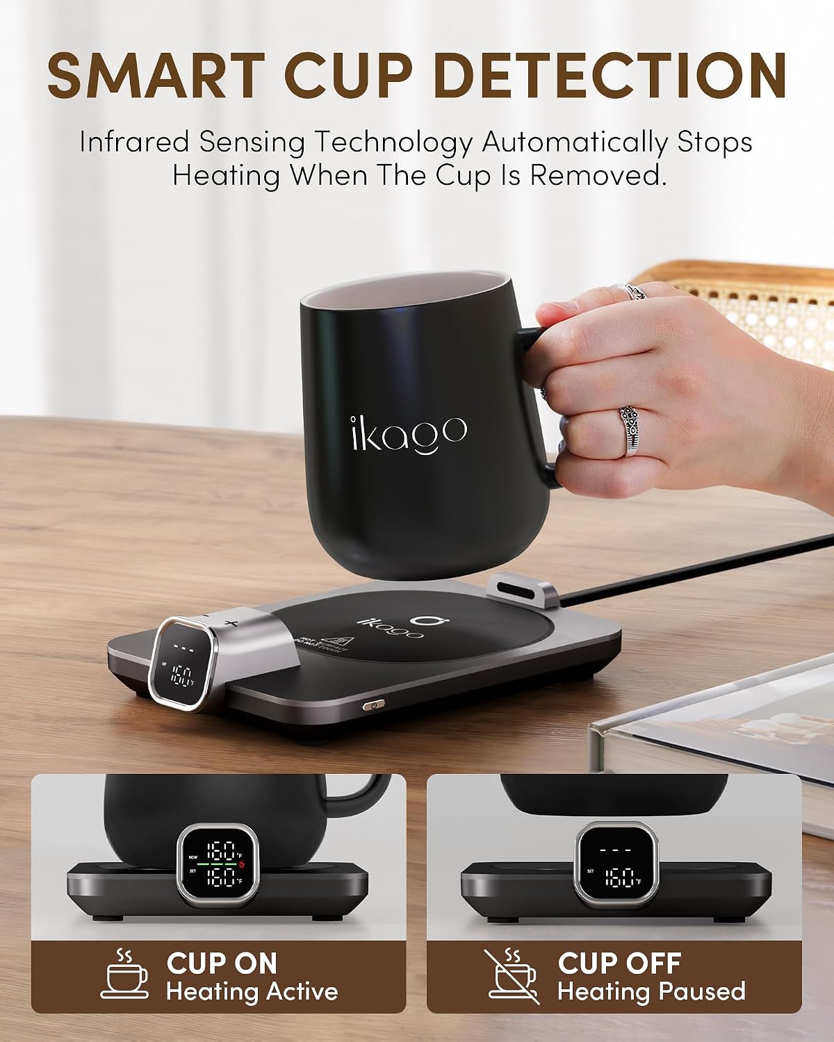 Coffee Cup Warmer & iKago Mug Set, 1℉ Precise Temp Control Mug Warmer