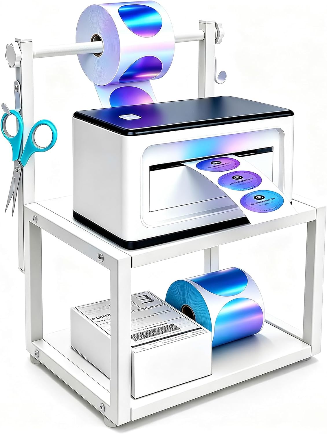 Wooden Thermal Printer Stand for Roll and Fan-Fold Label Holder, Office Use