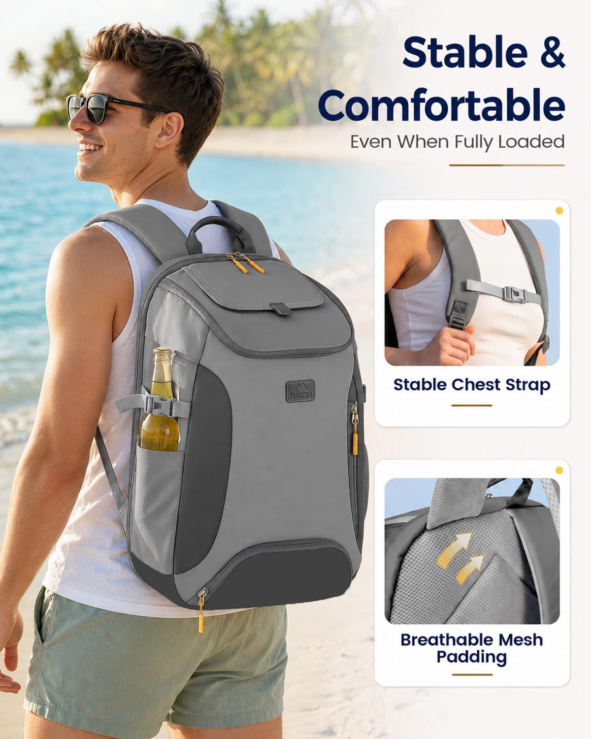 MATEIN HER Cooler Backpack for Women with Hook-and-Loop Top Lid for Beach