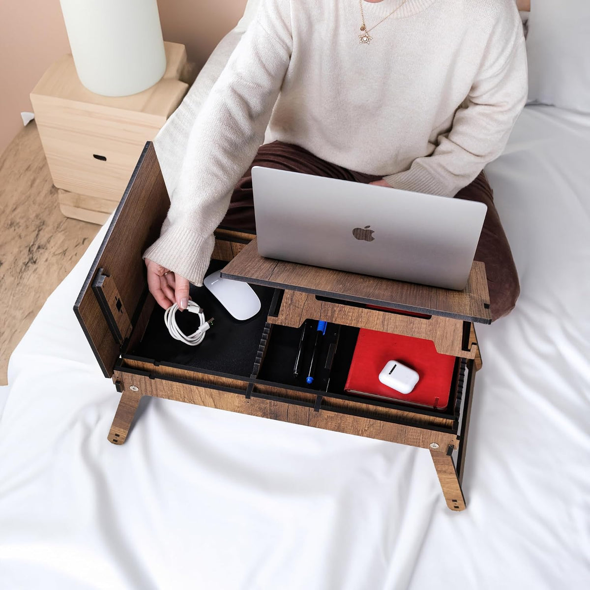 Vigo Wood Laptop Stand with Adjustable Tilt, Folding Legs and Storage Space, ...