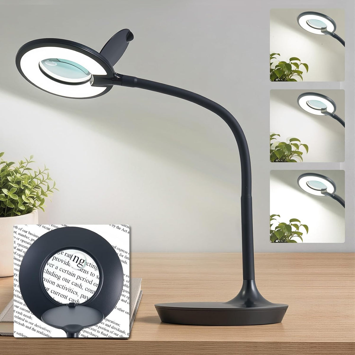 3X+6X Magnifying Glass with Light and Stand, Dimmable LED Magnifying Lamp