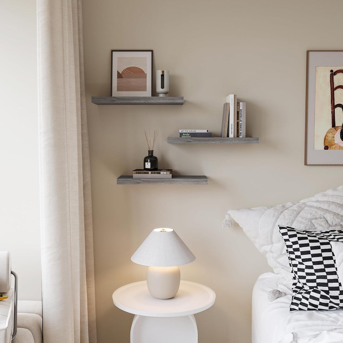 Floating Shelves for Wall Set of 3, 16" Gray Wall Shelves for Home Decor
