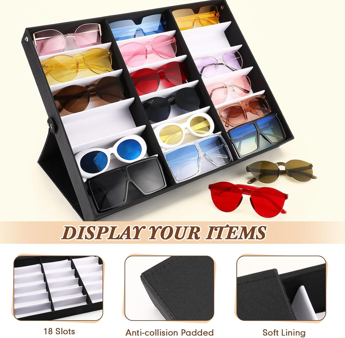 Soaoo 3 Pcs 18 Slot Sunglasses Organizer Storage Holder Eyeglasses Display Ca...