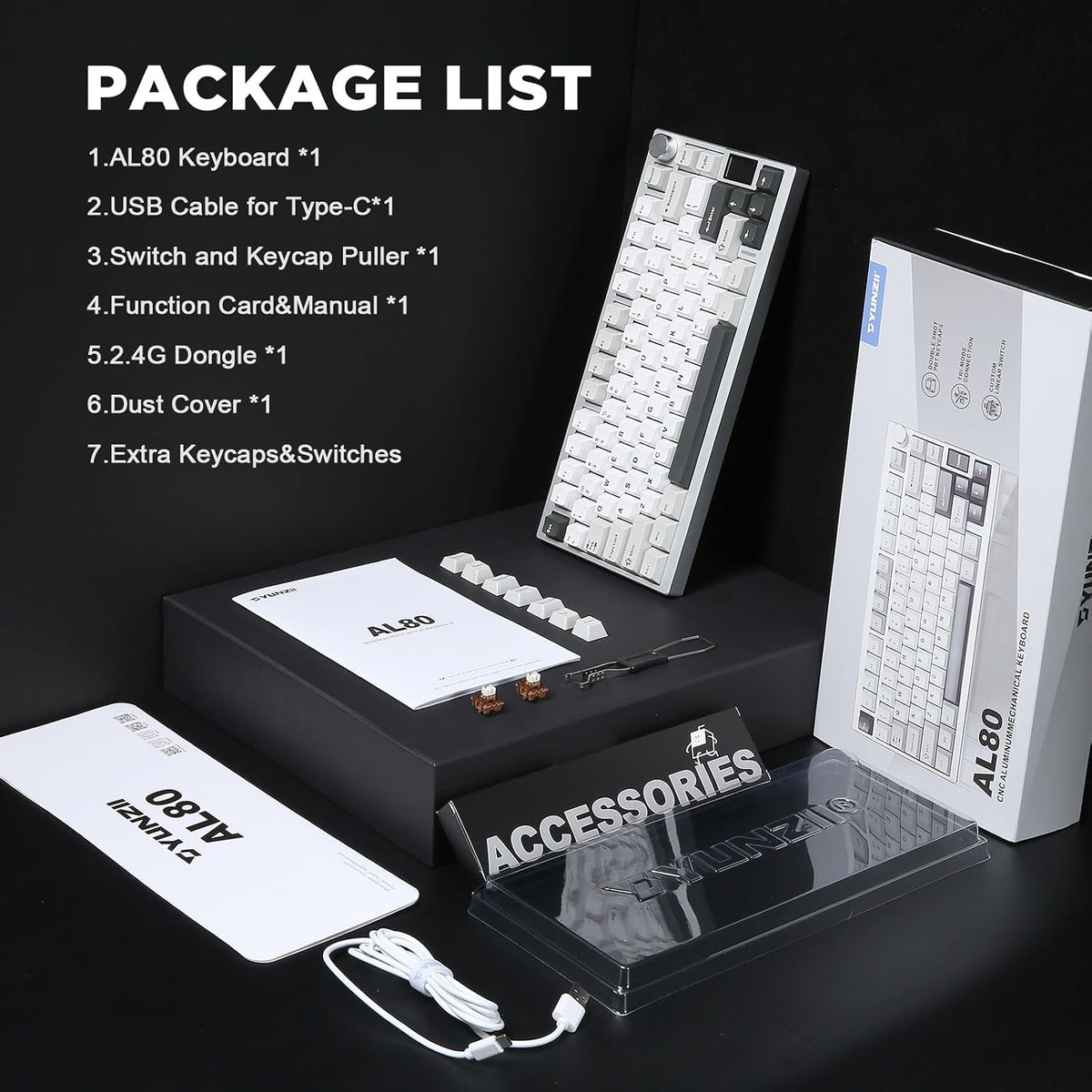 YUNZII AL80 75% Wireless Aluminum Mechanical Keyboard(Silver,Cocoa Cream)