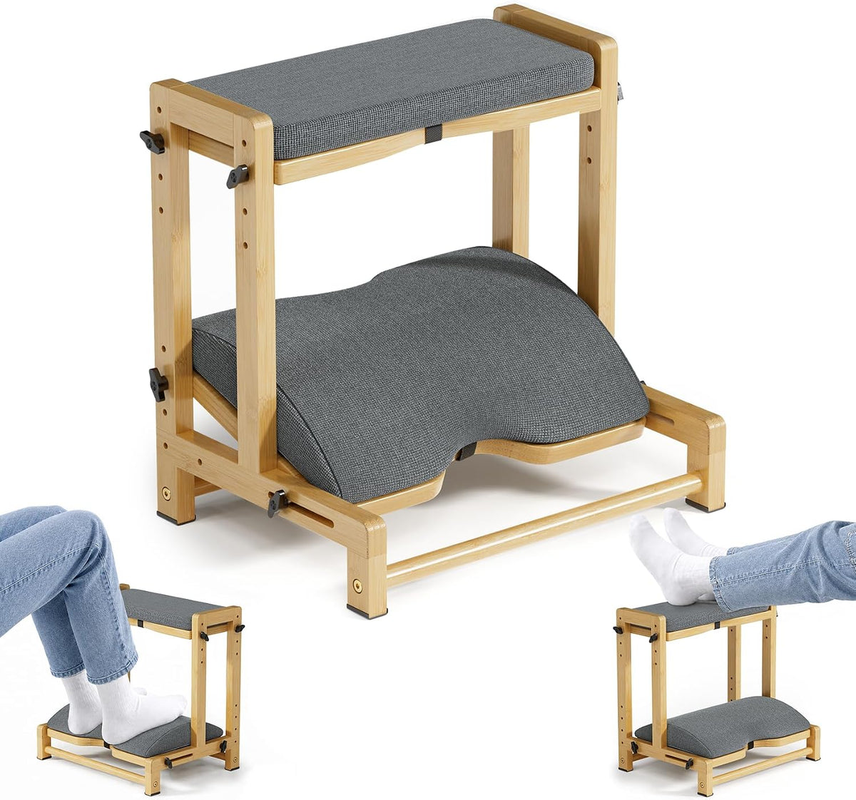 Amazer Double Step Foot Rest for Under Desk, 4 Adjustable Heights Bamboo Unde...