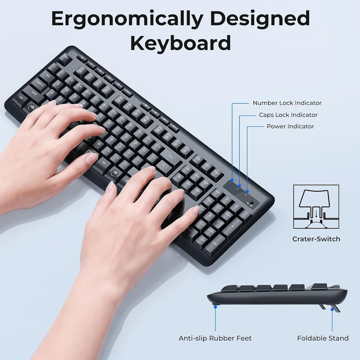 Redragon Wireless Keyboard and Mouse Combo, 2.4G Full-Sized Ergonomic Compute...