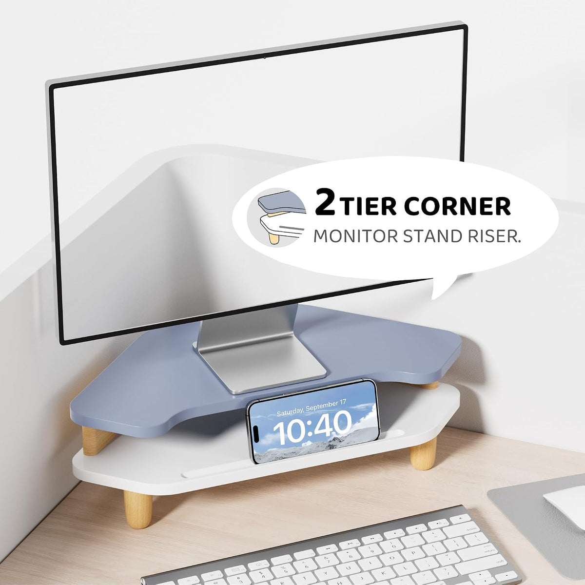 AFOOYO Monitor Stand Riser,2 Tier Corner Wood Sturdy 16.5In Computer Stand, M...
